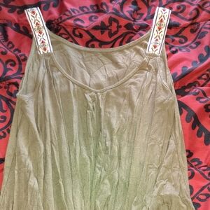 Embroidered Strap Olive Green Women's Top